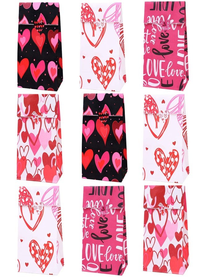 Cooraby 48 Pieces Valentines Day Paper Bags Kraft Party Hearts Gift Bags Craft Paper Bags with 60 Pieces Label Stickers for Valentine's Day Party Supplies - Image 1